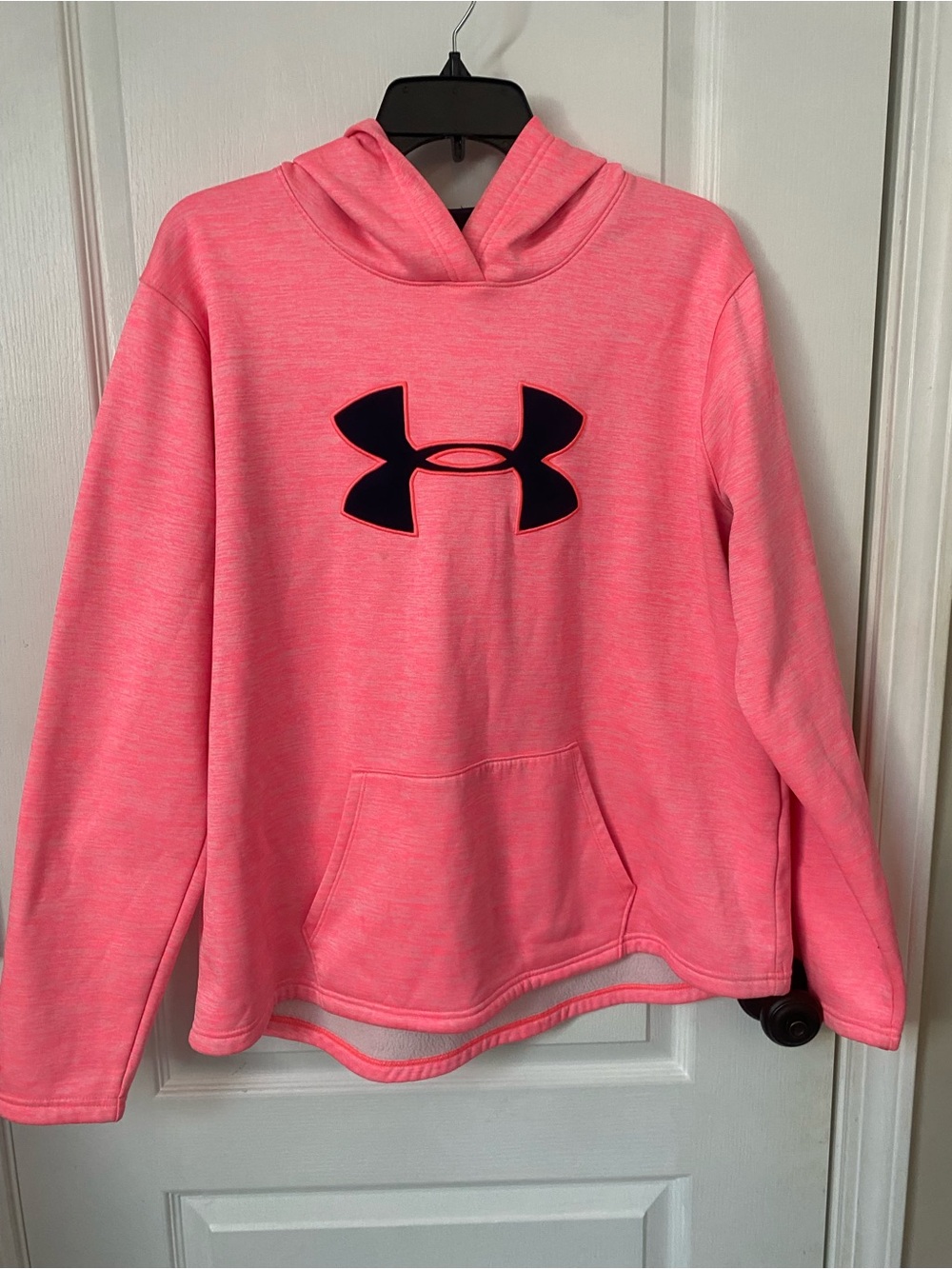 Under Armour Women's Neon Pink Crewneck Hoodie with Black Logo